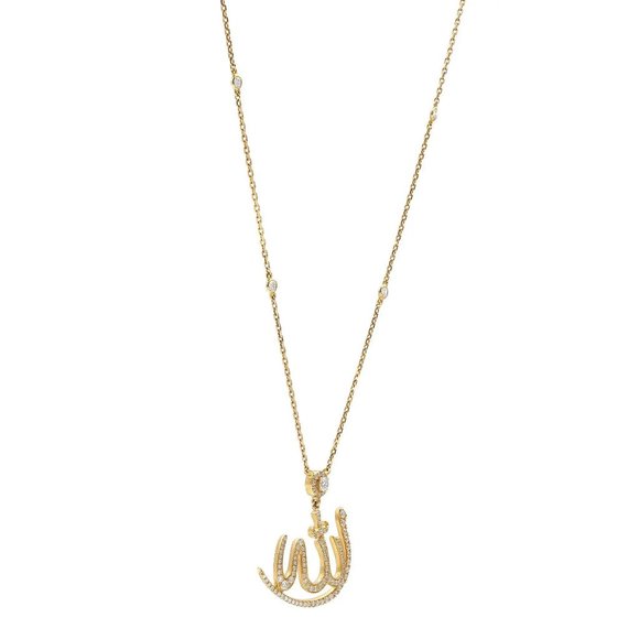 Messika 0.46Ctw Allah Faith Diamond Pendant Necklace 18K Yellow Gold 17.5 Inches - Picture 4 of 5